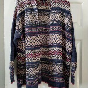 CHAPS Southwestern Style Open Front Knit Multicolor Cardigan Cotton Blend Sz L